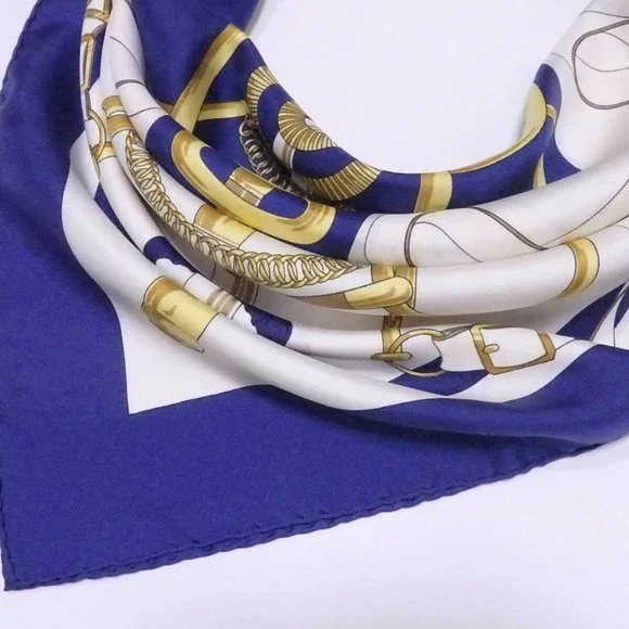 Auth HERMES Carre 90 Sellier Eperon d'Or Scarf Blue/White/Multicolor - Picture 8 of 12